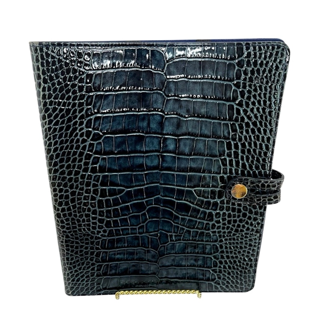 Abas Levenger IPad Case Blue Alligator Embossed Genuine Calfskin Leather RARE